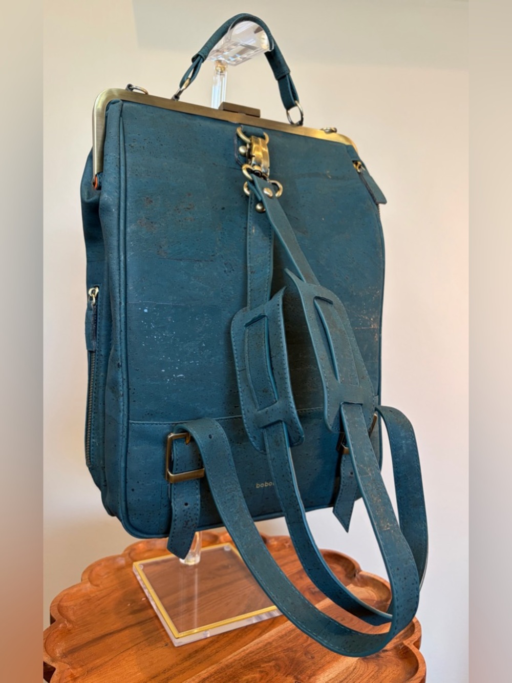 Bobobark La Flore Paris Premium Cork Emerald Green Convertible Backpack EUC - Picture 4 of 16